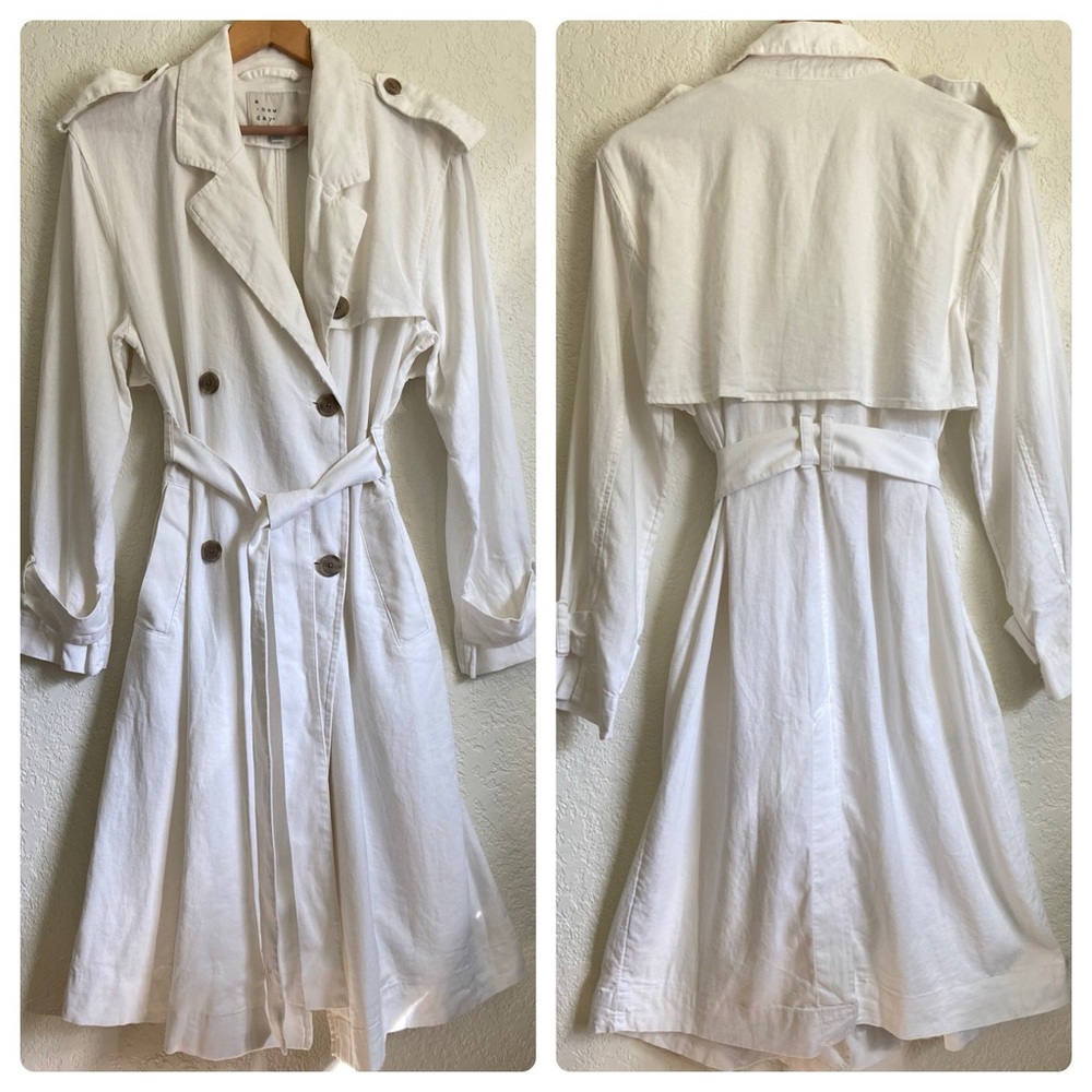 A New Day Linen Blend White Trench Coat - Picture 3 of 12